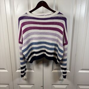 Harper Striped Knit Sweater Womens S Cropped Boho Cottagecore Cozy Retro Pastel